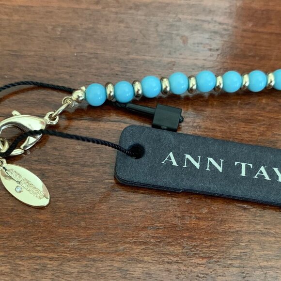 Ann Taylor Necklace, Multiple Shades Blue Beads W/Gold tone Crystal Rhinestone - Picture 8 of 13